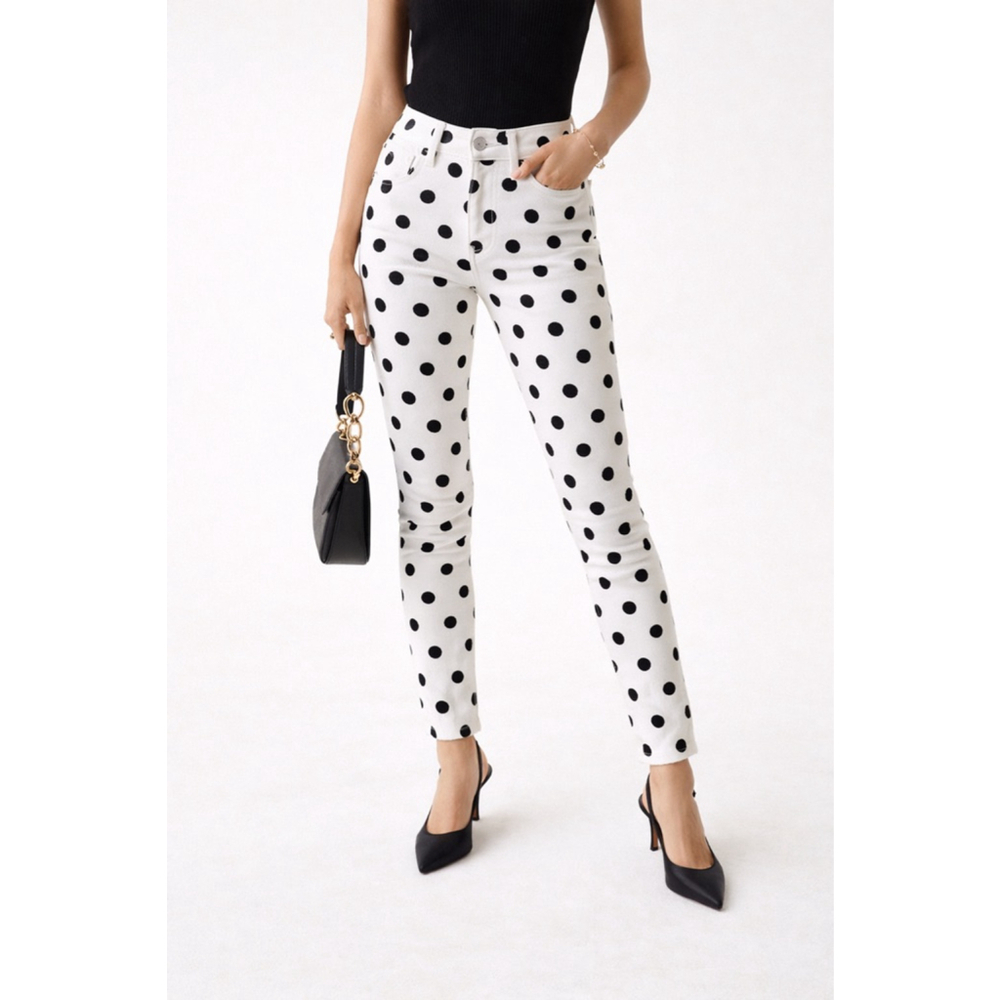 Forever 21 Polka Dot Jeans High Rise Skinny Size 26 Black White Stretch Y2K NWT